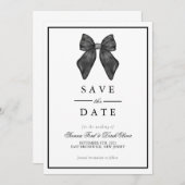 Ribbon Bow Classic Black & White Wedding Save The Date (Vorne/Hinten)