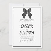 Ribbon Bow Classic Black & White Wedding Save The Date (Vorderseite)