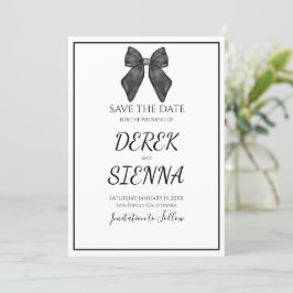 Ribbon Bow Classic Black & White Wedding Save The Date