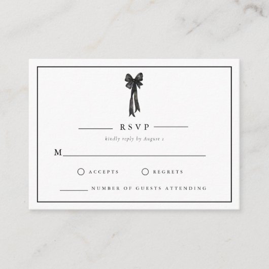 Ribbon Bow Elegance Black and White Wedding Begleitkarte (Vorderseite)