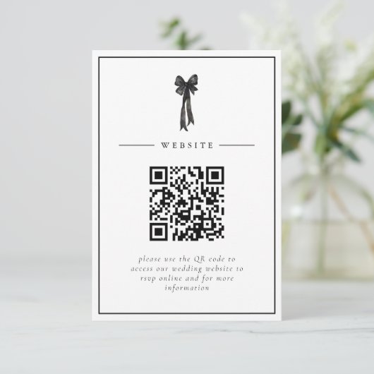 Ribbon Bow Elegance QR Code Wedding Begleitkarte (Stehend Vorderseite)