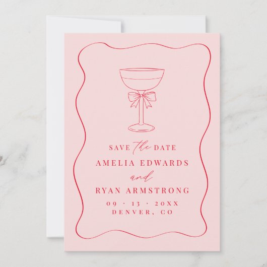 Ribbon Bow Elegant Modern Save the Date Einladung (Vorderseite)