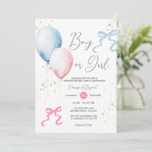 Ribbon Bow Pink & Blue Gender Reveal Ballon Einladung (Stehend Vorderseite)