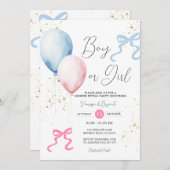 Ribbon Bow Pink & Blue Gender Reveal Ballon Einladung (Vorne/Hinten)