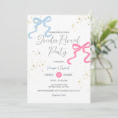 Ribbon Bow Pink & Blue Gender Reveal Gold Glitzer Einladung (Stehend Vorderseite)