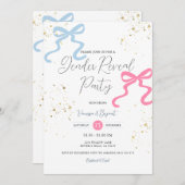 Ribbon Bow Pink & Blue Gender Reveal Gold Glitzer Einladung (Vorne/Hinten)