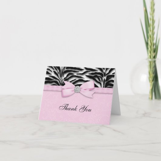 Ribbon Bow Pink Zebra Danke Karten (Vorderseite)