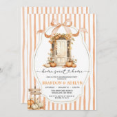 Ribbon Bow Pumpkin Housewarming Zuhause Sweet Zuha Einladung (Vorne/Hinten)