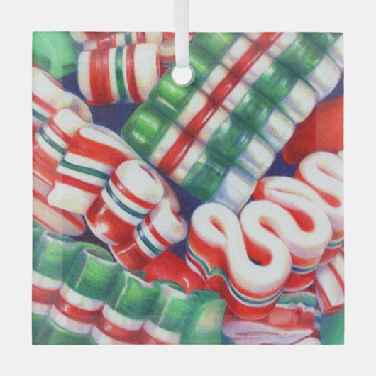 RIBBON CANDY Glas Square Ornament (Vorderseite)