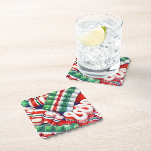 RIBBON CANDY Scalloped Square Paper Untersetzer (Vor Ort)