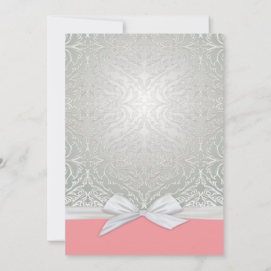Ribbon Coral/Silver Lace Damask Wedite Einladung (Rückseite)