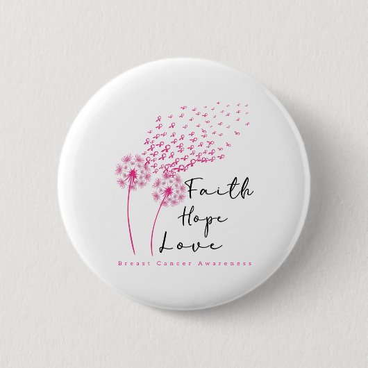 Ribbon Dandelion Faith Hope Liebe Brustkrebs Button (Vorderseite)