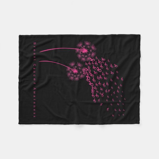 Ribbon Dandelion Faith Hope Liebe Brustkrebs Fleecedecke (Vorderseite (Horizontal))