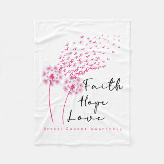 Ribbon Dandelion Faith Hope Liebe Brustkrebs Fleecedecke