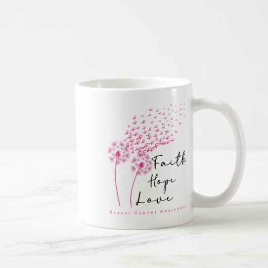 Ribbon Dandelion Faith Hope Liebe Brustkrebs Kaffeetasse (Rechts)