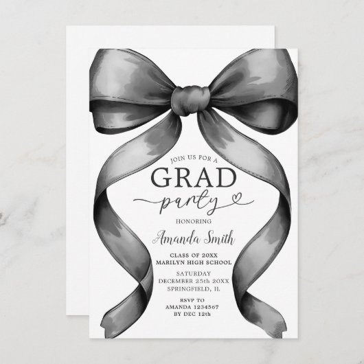 Ribbon der Minimalistischen Black Bow Graduation P Einladung (Vorne/Hinten)