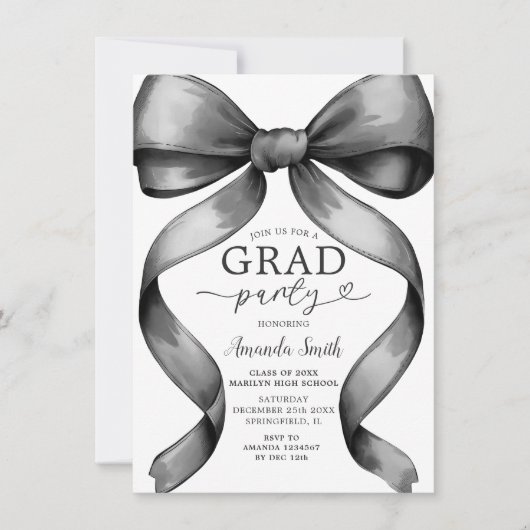 Ribbon der Minimalistischen Black Bow Graduation P Einladung (Vorderseite)