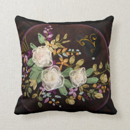Ribbon Embroidery White Roses Kissen