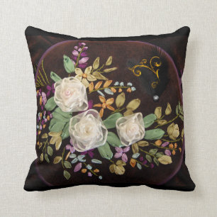 Ribbon Embroidery White Roses Kissen