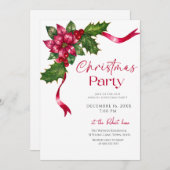 Ribbon floral Christmas Holiday Party Einladung (Vorne/Hinten)