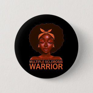 Ribbon Frau Awareness Warrior Black Afro Women Gir Button