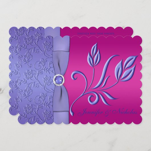 RIBBON Fuchsia, Periwinkle Blumenhochzeit Einladung (Vorne/Hinten)