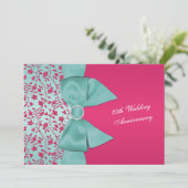RIBBON Fuschia, Grüner 25. Jahrestag Einladung (Stehend Vorderseite)