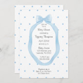 Ribbon Gerahmt Blue and White Bow Polka Dots Einladung (Vorne/Hinten)