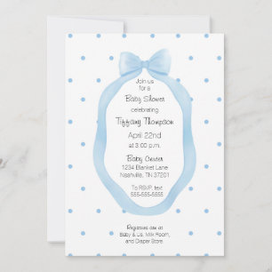 Ribbon Gerahmt Blue and White Bow Polka Dots Einladung