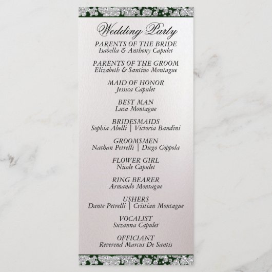 Ribbon & Glitzer auf Pearl - SmaragdWedding Programm (Rückseite)