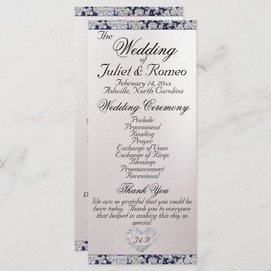 Ribbon & Glitzer auf Perl - Blue Wedding Programm (Vorne/Hinten)