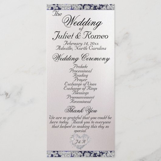 Ribbon & Glitzer auf Perl - Blue Wedding Programm (Vorderseite)