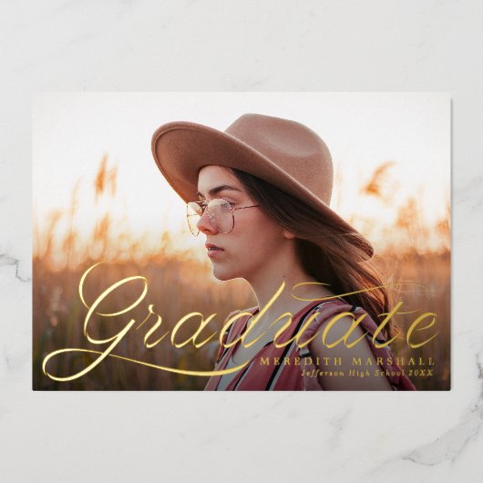 Ribbon Graduate Classic Foto Abschluss Folieneinladung (Vorderseite)