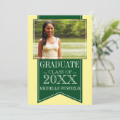 Ribbon Green School Colors Foto Abschluss Einladung (Stehend Vorderseite)