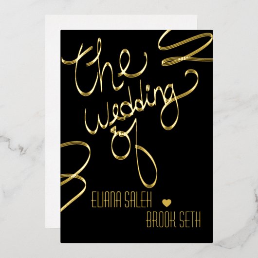 Ribbon Hand gezeichnete Hochzeit gepresst Folieneinladung (Vorderseite/Rückseite)