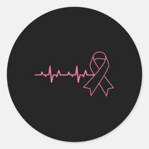 Ribbon Heartbeat Niedlich Breast Cancer Awareness  Runder Aufkleber