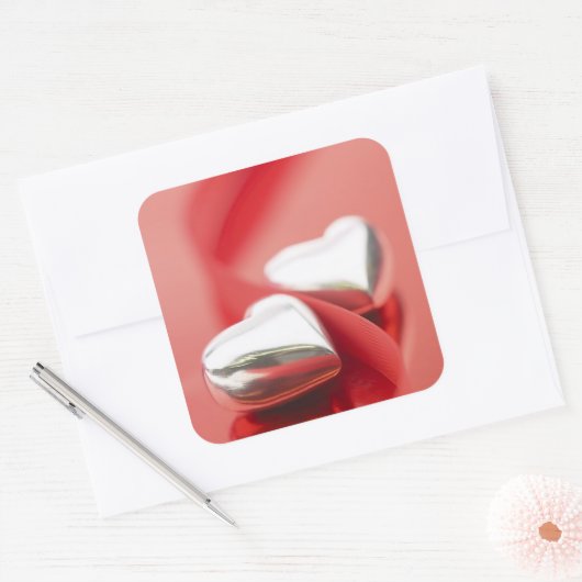 Ribbon Hearts Quadratischer Aufkleber (Umschlag)