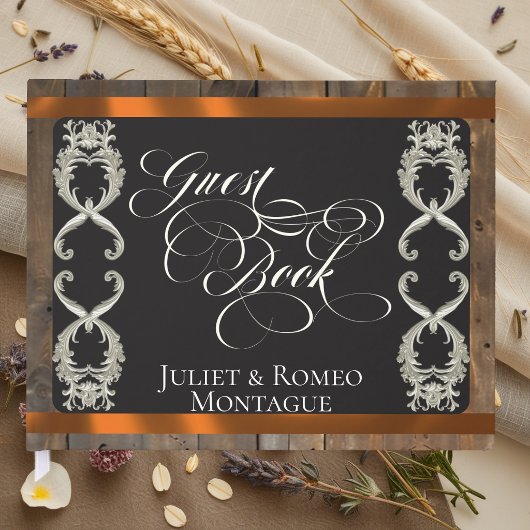 Ribbon & Herz Hochzeit - Kupfer Gästebuch