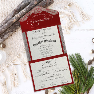 Ribbon & Lace Gettin' Hitched - Rot All In One Einladung