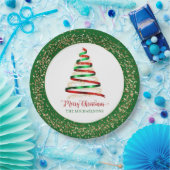 Ribbon Merry Christmas Tree Gold Glitzer Pappteller (Party)