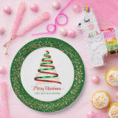 Ribbon Merry Christmas Tree Gold Glitzer Pappteller (Party)