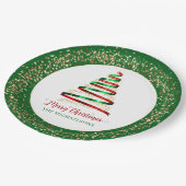 Ribbon Merry Christmas Tree Gold Glitzer Pappteller (Schrägansicht)