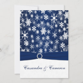 RIBBON Navy Blue, White Snowflakes Hochzeit Einladung
