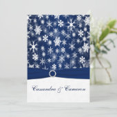 RIBBON Navy Blue, White Snowflakes Hochzeit Einladung (Stehend Vorderseite)
