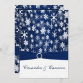 RIBBON Navy Blue, White Snowflakes Hochzeit Einladung (Vorne/Hinten)
