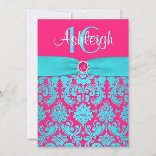 RIBBON Pink, Aqua 16. Geburtstag Einladung