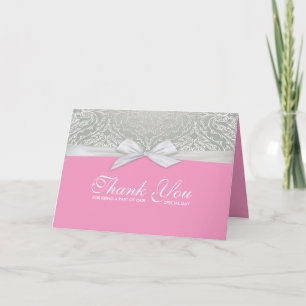 Ribbon Pink/Silver Lace Damask Thank you card Dankeskarte