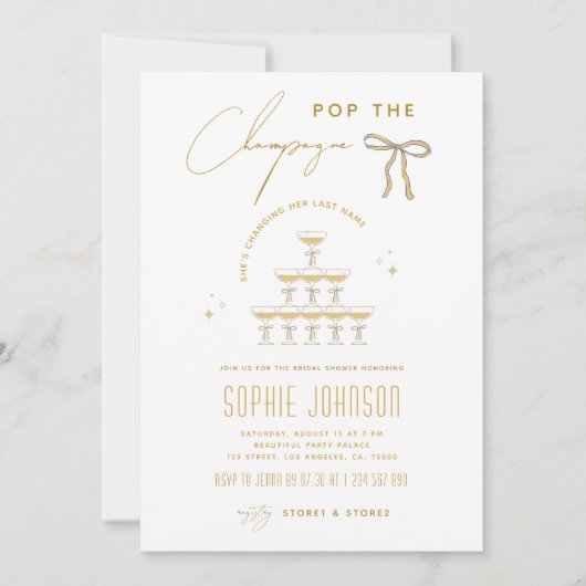 Ribbon-Pop, das Champagner Tower Brautparty Einladung (Vorderseite)
