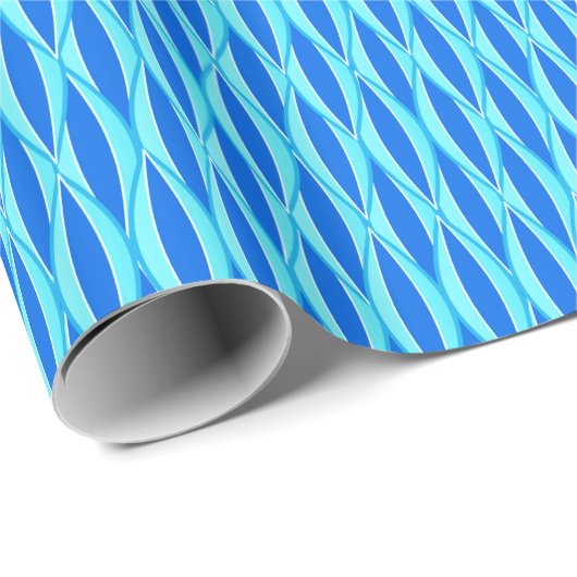 Ribbon Print Mitte des Jahrhunderts - Blautöne Geschenkpapier (Rolleneckpunkt)