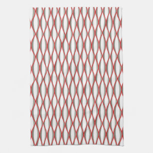 Ribbon Print Mitte des Jahrhunderts - grau, weiß, Küchentuch